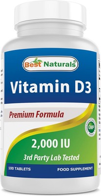 Best Naturals Vitamin D3 2000 IU Tablets Immune Bone Support 100ct