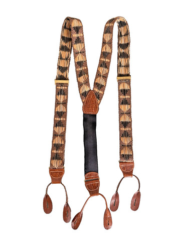 Vintage Suspenders Braided Woven Brown Leather Braces Adjustable Button 1.5" W