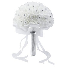Antrader 7.5inches White Rhinestone Ribbon Bridal Wedding Bouquet 1Pcs Handma...
