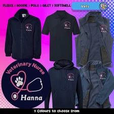 VETERINARY NURSE VET CUSTOM EMBROIDERED FLEECE JACKET HOODIE | GILET | WORKWEAR