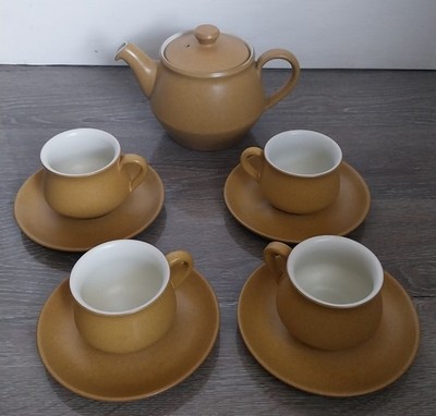 DENBY ODE MEDIUM 1 1/2 PINT TEEKANNE und 4 TASSEN & UNTERTASSEN