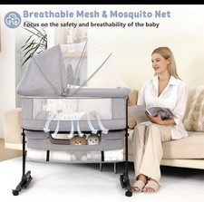 Baby Bassinet Bedside Sleeper, Adjustable Height, Rocker, Gray