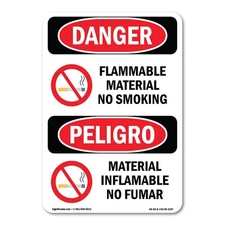 Flammable Material No Smoking Bilingual ANSI Danger Sign Metal Plastic Decal