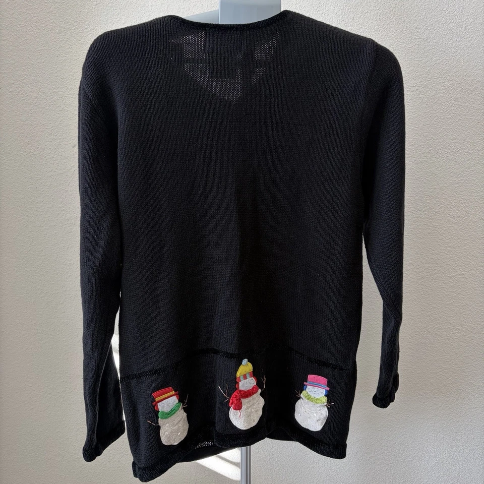 Vintage Quacker Factory Snowman Christmas Holiday Cardigan Sweater Size Medium - Image 4 of 4