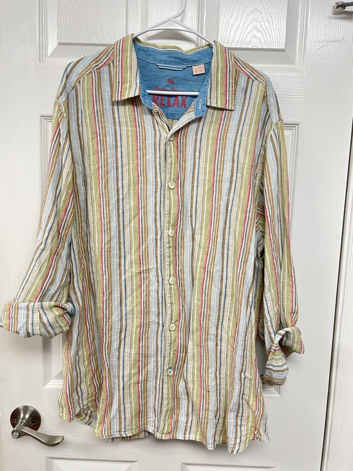 Tommy Bahama Button Up Shirt Mens XL Striped LINEN Casual Lightweight Preppy