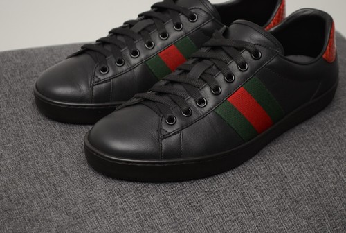 Scarpe sneakers uomo autentiche Gucci Ace pelle nera taglia UK 8,US 9,EU 42 - Foto 4 di 17