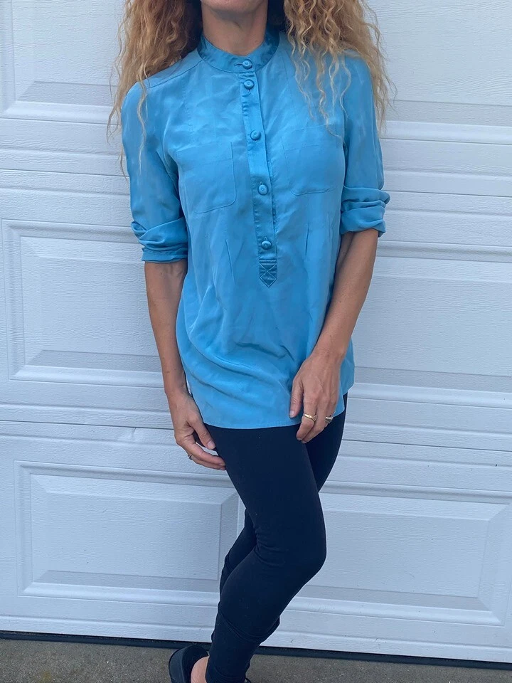 MARC JACOBS BLUSA POPOVER AZUL SEDA MEDIO BOTÓN TOP 4 Foto 4 de 4