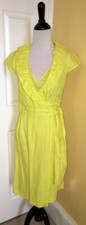 J.CREW Lemon Yellow Ruffled Linen Lined Summer Wrap Dress w/ Side Tie (0) NWOT