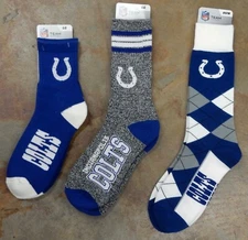 3 Pack NFL Indianapolis Colts Socks Gift Set Marbled Deuce 501 Crew Large Argyle