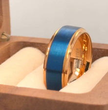 Holiday Gift Ring Blue  Rose Gold Ion Plated Tungsten Ring Male Proposal Band