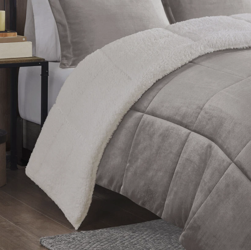 Juego de edredón Woolrich Plush to Sherpa Down Alternative King gris Foto 3 de 4