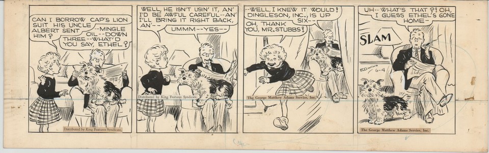 Edwina Dumm Cap Stubbs Tippie Orig Ink Daily Comic Strip Art signed 1946 8-496 Comic Art