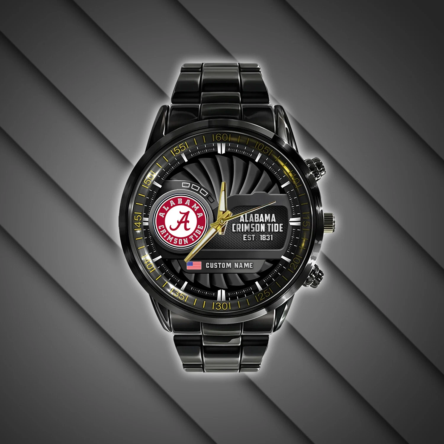 GA Bulldogs Black Stainless Steel Calendar Watch