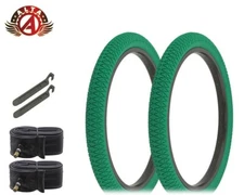 ALTALINE Bicycle TIRES 20" x 1.95" Green X-PERFORM (2) TIRES, TUBES & LEVERS BMX