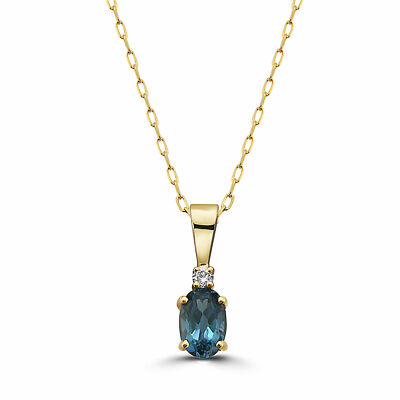 Geburtsstein 14K Gelbgold London Blautopas Akt Diamant 0,5 ct Anhänger Halskette