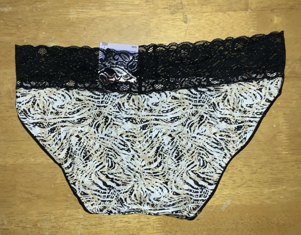 Bragas de bikini BARELY THERE aspecto invisible cintura encaje M 6 negro blanco cebra nuevas con etiquetas Foto 2 de 3