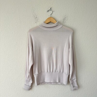 HEMISPHERE Pullover Sweater Women M Cream Mock Neck Knit Merino Wool Minimalist