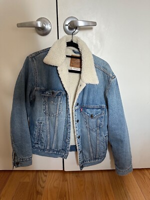 Levis Women's Denim Sherpa Fleece Lined Trucker Jean Jacket Size XS Vintage  Fit