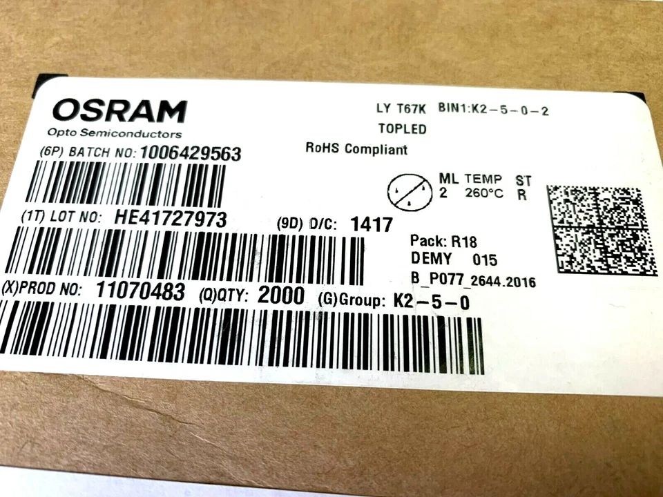LY T67K, 2mA, Gelb,, 9-11,2mcd,1,8V, 589-592nm, PLCC-2,TOPLED,1 Rolle 2000 Stück - Bild 4 von 4