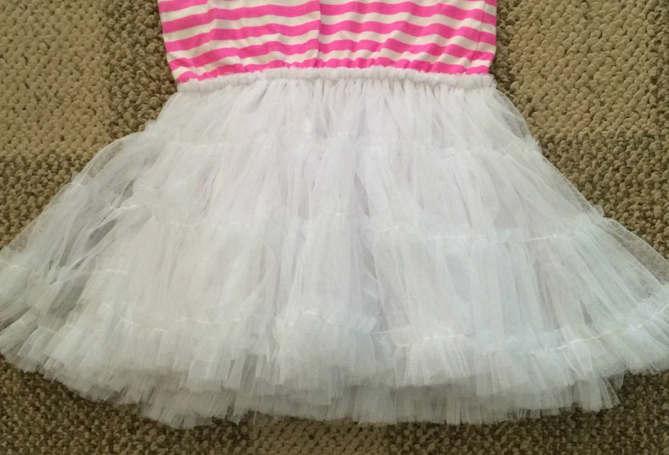 Tulle Tutu Dress Party Boutique Little Mass Pink & White Stripe Bow Girls 6 6X - Image 3 of 4