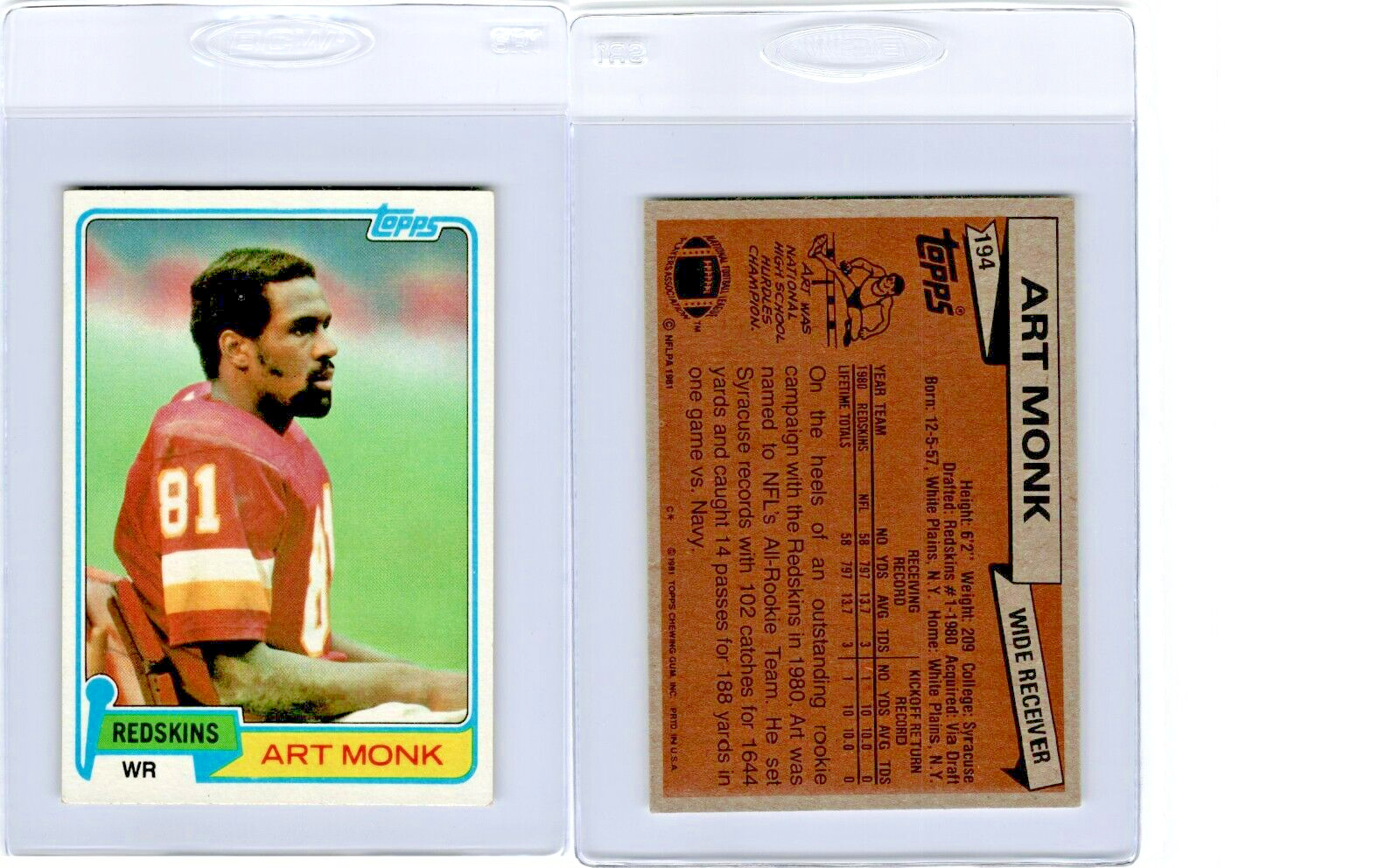 1981 Topps Art Monk #194 RC Rookie Card Redskins HOF 1141