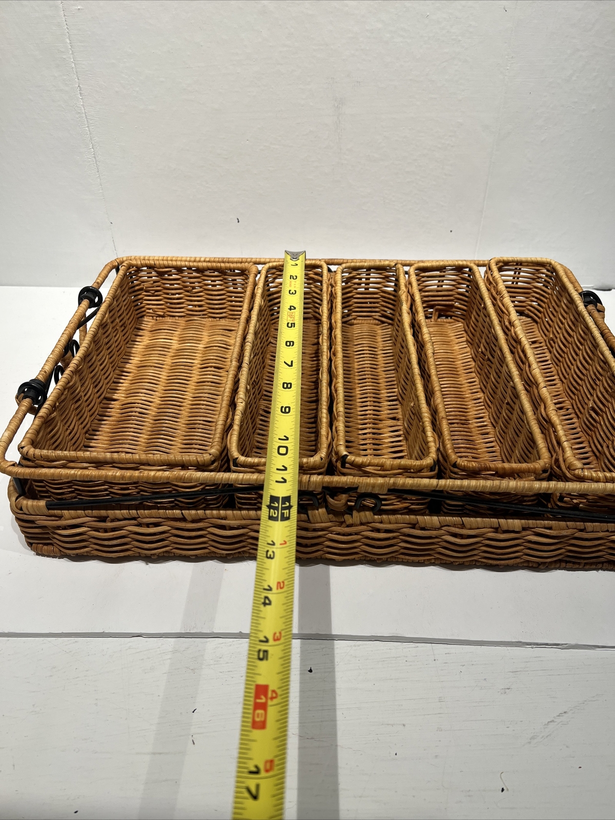 Vintage Utensils Wicker Basket Flatware Caddy Serving Basket with Handle