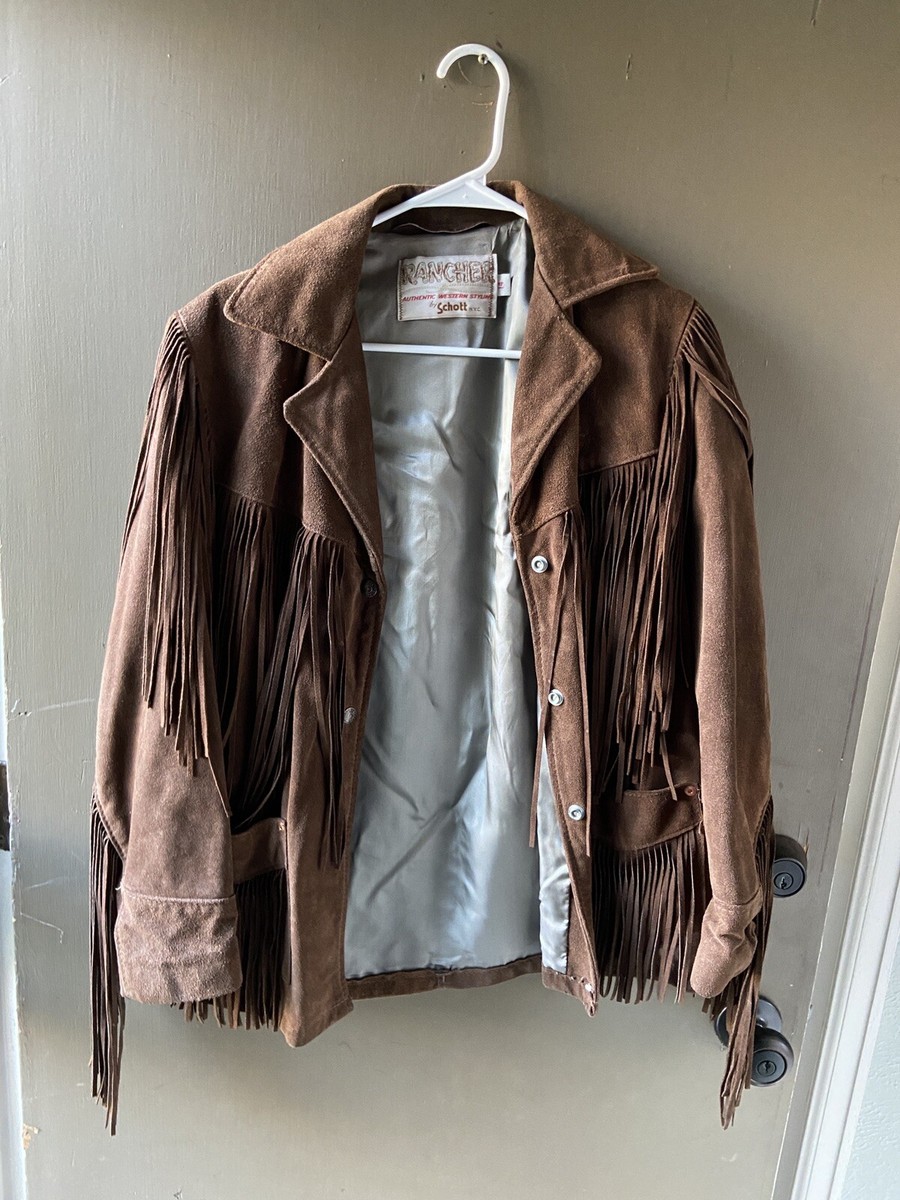 Schott RANCHER Vintage Western Fringe Leather Coat Jacket 14