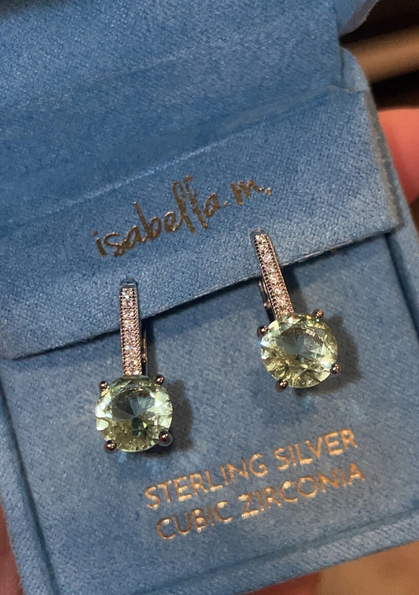Isabella M .925 SS Teal Light Blue Opal Drop Earrings SPARKLY NIB Silver Tone