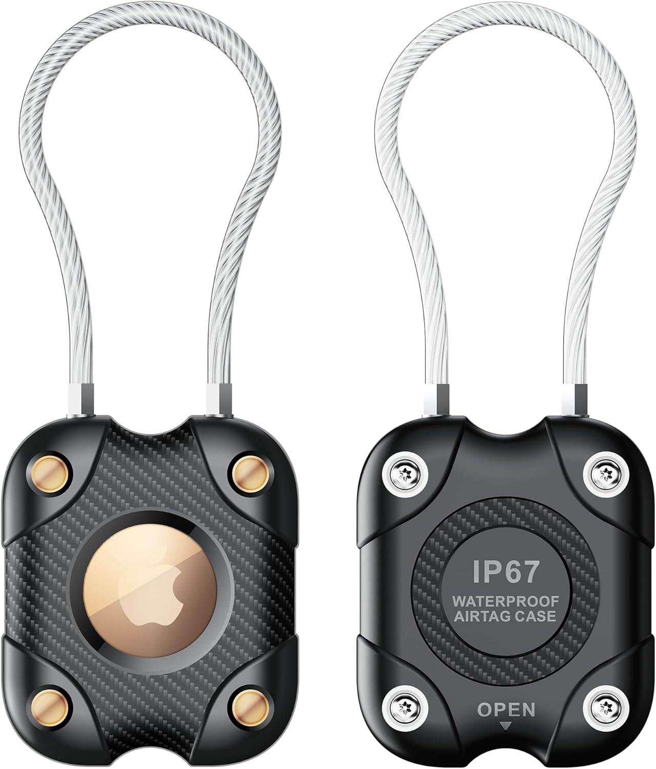 2 Pack Airtag Holder with Wire Cable, Secure Lock Keychain, IPX7 Waterproof Design