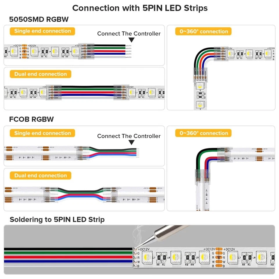 10ft 328ft RGBW 3528 5050 RGB LED Strip 5Pin Extension Cable Wire Connector Cord - Image 3 of 4