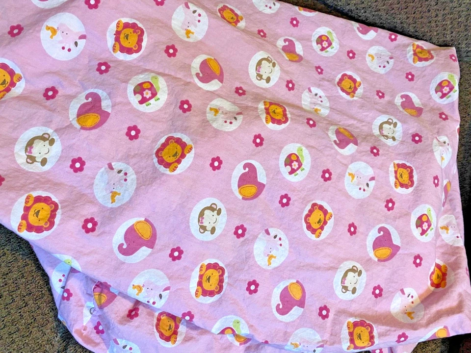 8S Tiddliwinks SWEET SAFARI Pink Jungle Zoo Animal Crib Toddler Bed Fitted Sheet - Image 2 of 4
