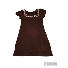 Banana Republic Brown Dress Floral Embroidered Neckline Casual Size S