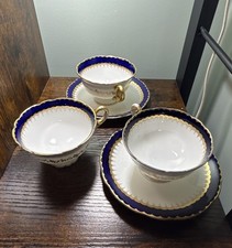 Vintage Colclough China Tea Cups & Saucers Cobalt Blue & Gold Set of 2 England