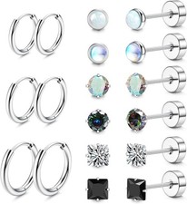 Titanium Stud Earring for Men Women Sensitive Hypoallergenic 20G CZ Steel Sliver