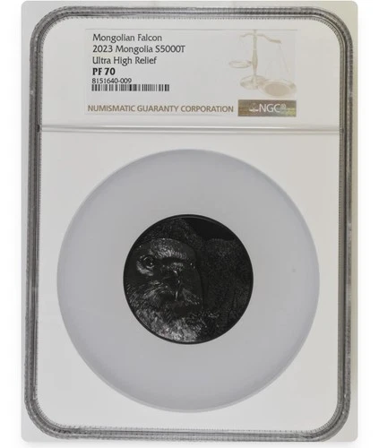 Mongolian Falcon 2023 S5000T Mongolia 5 Oz Silver Black Proof NGC PF 70 UHR 999
