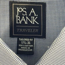 Jos A Bank Dress Shirt Mens 17.5x35 Tailored Fit Cotton Blue Micro Houndstooth