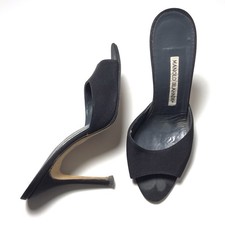 Manolo Blahnik Y2K Vintage Black Cloth Classic Model High Stiletto Mules 37.5
