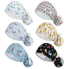 6 PCS Scrub Cap Women Nurse Surgical Hat Buttons Adjustable Bouffant Ponytail