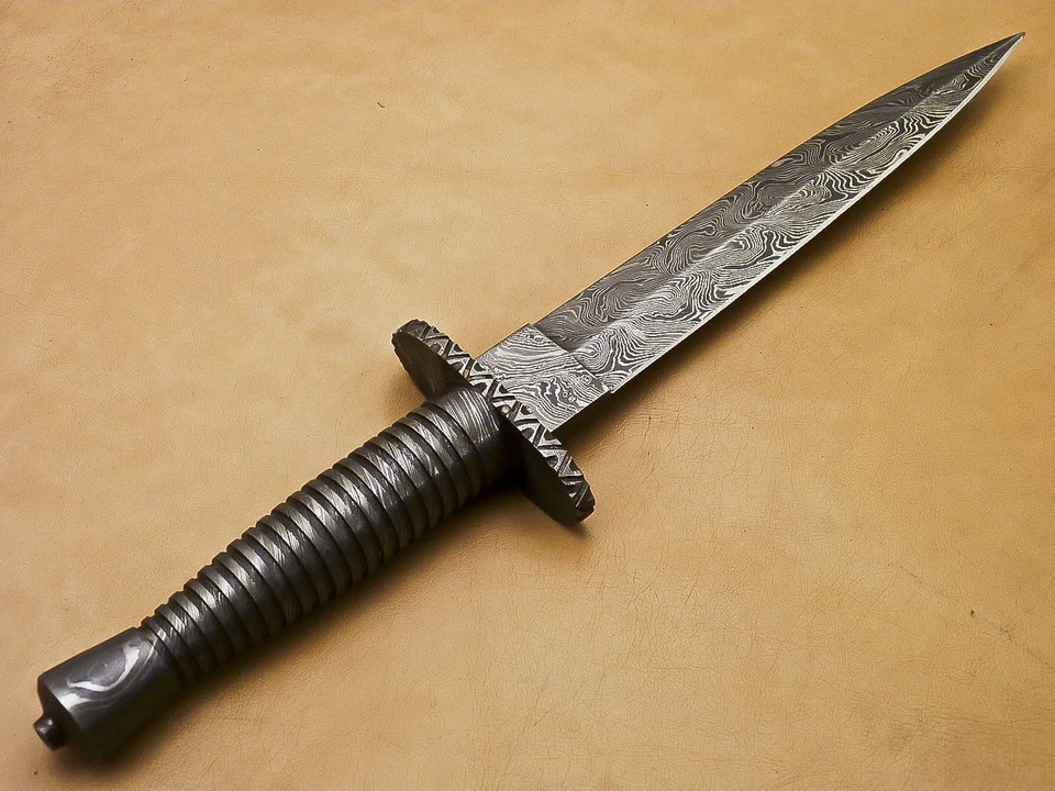 CUSTOM HANDMADE BRITISH STYLE DAMASCUS DAGGER JAGDMESSER MIT LEDERSCHEIDE - Bild 4 von 4