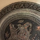 Engraved Metal Decorative Wall Plate, Figural Scene, Floral Border Silver — photo 2