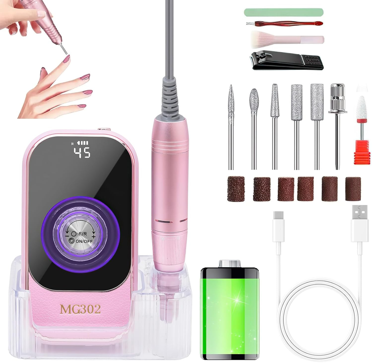 Tagliaunghie Elettrico Portatile: Manicure Fast 45000 RPM USB