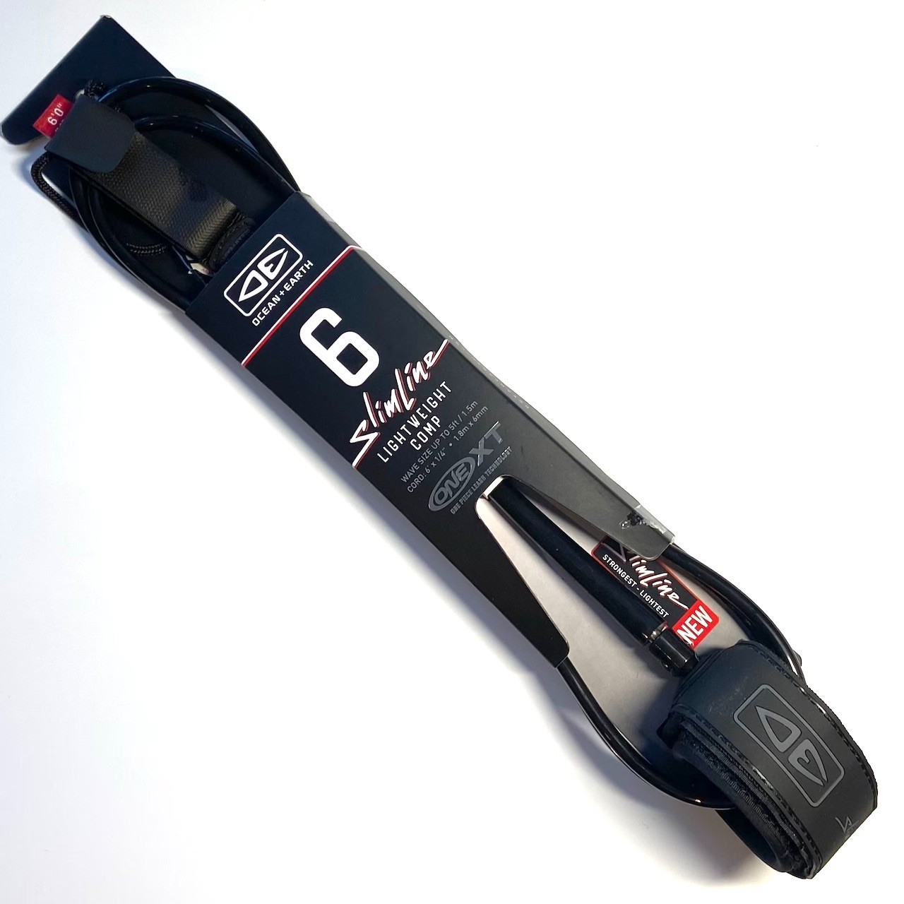 Ocean Earth 6ft OneXT Slimline lightweight Comp Surfboard Leash Black NEW 6mm