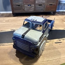 Vintage Marx Pressed Steel Stake Bed Toy Truck Blue White Farm Truck Missing Bed