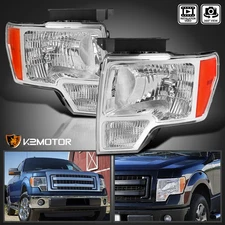 Fits 2009-2014 Ford F150 F-150 Replacement Clear Headlights Head Lamp Left+Right