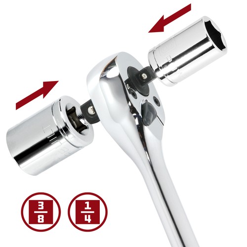 Powerbuilt 1/4 Inch by 3/8 Inch Dual Drive Extended Ratchet - 940926 - Picture 3 of 6