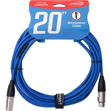 Livewire Braided XLR Microphone Cable 20 ft. Electric Blue