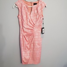Adrianna Papell Woman's Coral & White Dress Sz 4 Formal Cocktail Ofice Siren Nwt