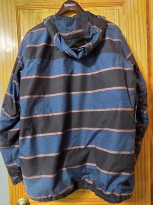 Burton Dryride Jacket Mens Medium Blue Striped Hooded Ski