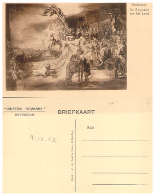 Kunstpostkarte REMBRANDT De Eendracht 1952 Musem Boymans Rotterdam ungelaufe Vtg
