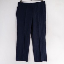 Talbots Southhampton Pant Womens Sz 14 Navy Blue Straight Leg Linen Flat Front
